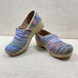 Dansko‎ Striped Wedge Clogs Women's Size 38 (7.5) Multi Color Slip On Shoes